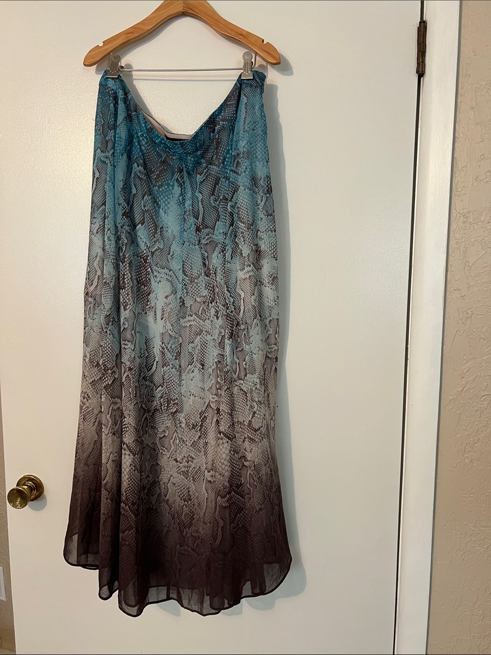 White House Black Market Teal and Brown Ombre Snake-Print Maxi Skirt